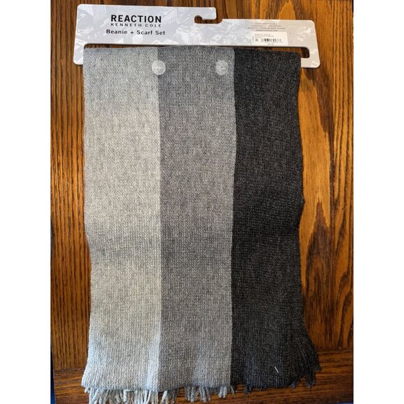 Kenneth Cole Reaction Men's Beanie & Scarf Set, Charcoal, One Size, NWT - Picture 2 of 3